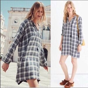 Madewell White, Navy, and Black Plaid Light Academia Shift Dress Size XS
